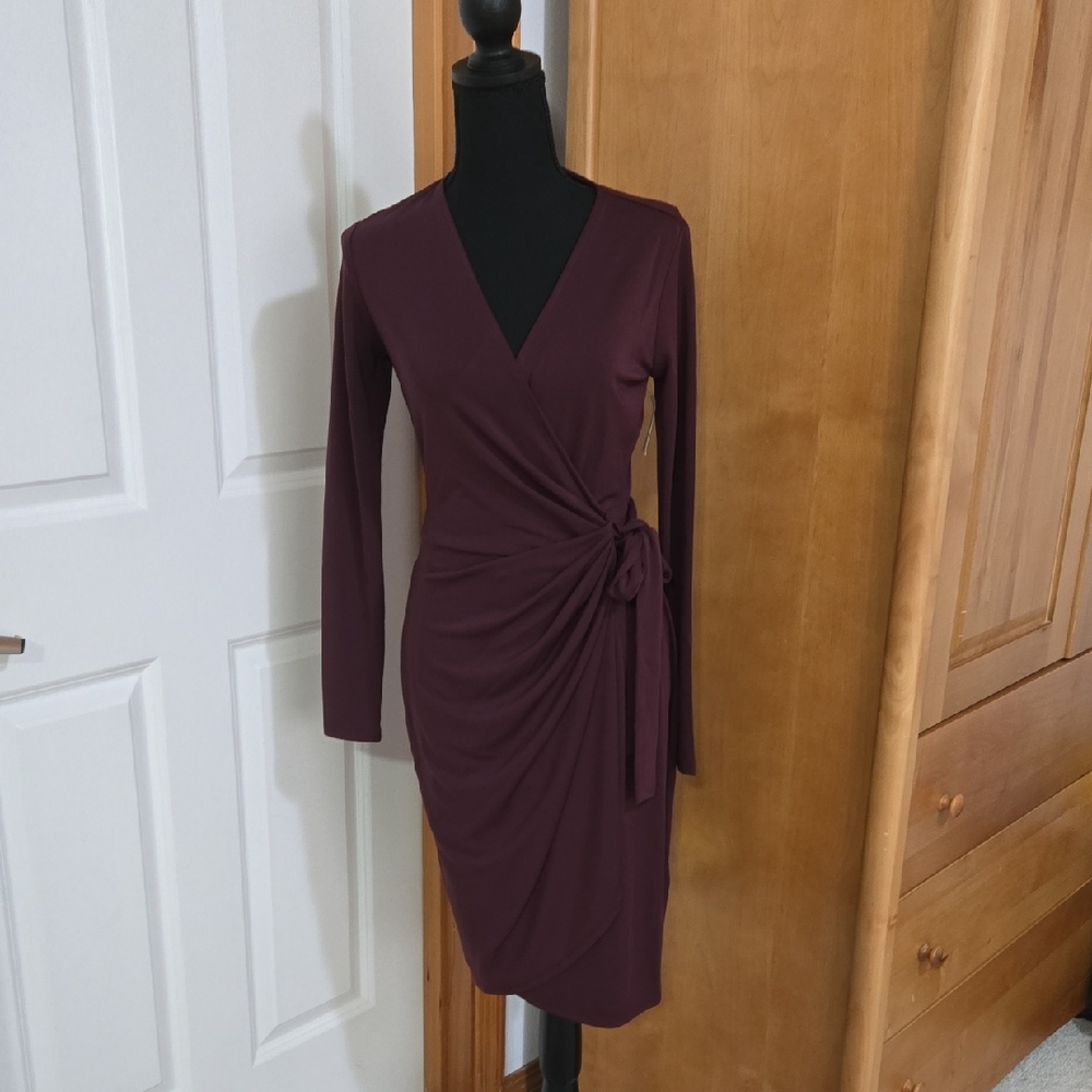 Amazon Essentials Long-Sleeve Wrap Dress in Plum